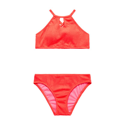 Big Girls Jacquard Hibiscus -  High neck Bra and Hipster Bottom