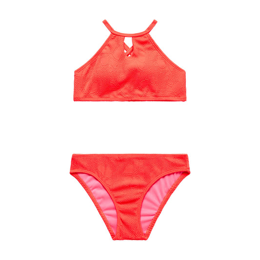 Big Girls Jacquard Hibiscus -  High neck Bra and Hipster Bottom
