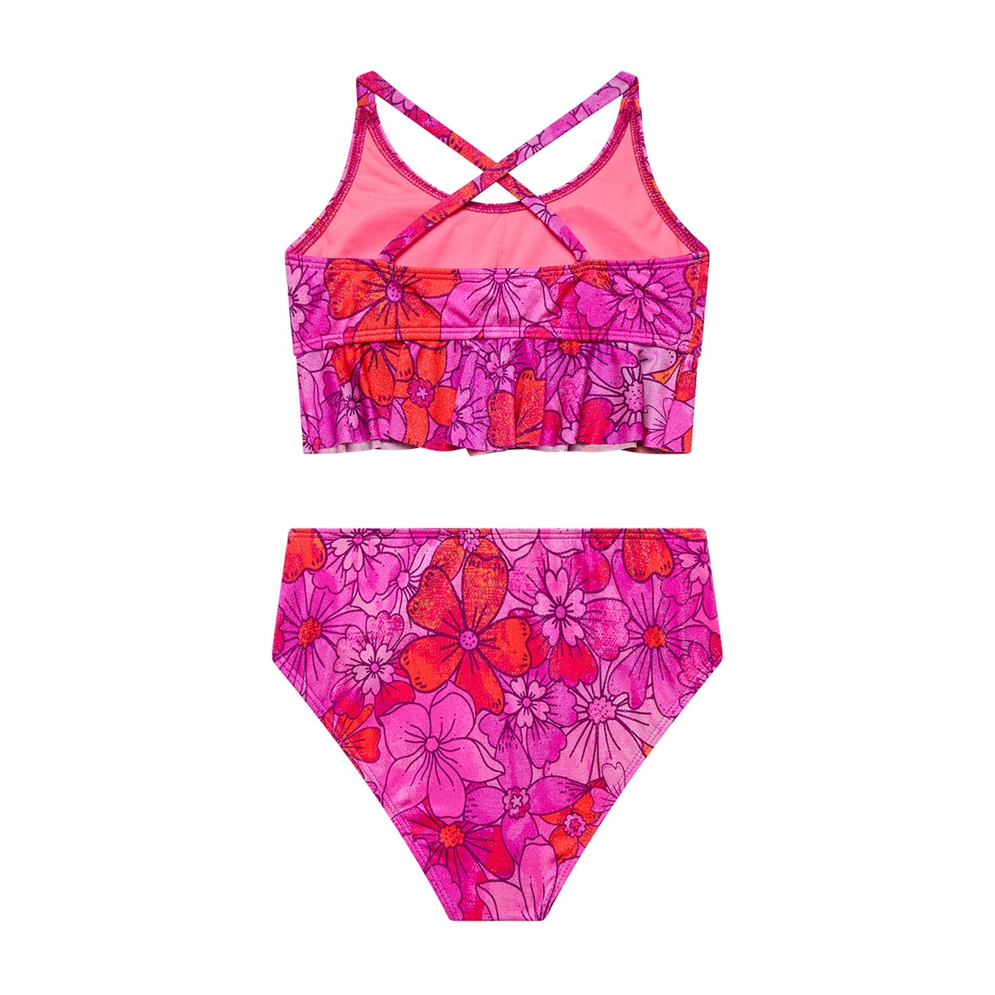 Big Girls Sweet & Spicy- Cross Back Rem. Cup Ruffle Bralette and High Waist Bottom