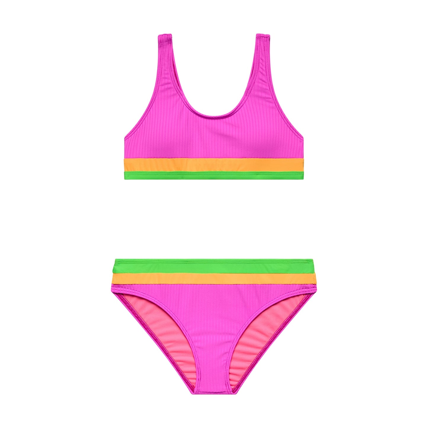 Big Girls Rays for Days -  Colorblock Bralette and Hipster Bottom - Cyber Pink