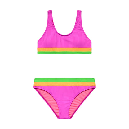 Big Girls Rays for Days -  Colorblock Bralette and Hipster Bottom - Cyber Pink