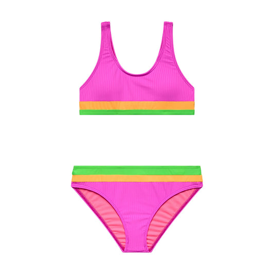 Big Girls Rays for Days -  Colorblock Bralette and Hipster Bottom - Cyber Pink