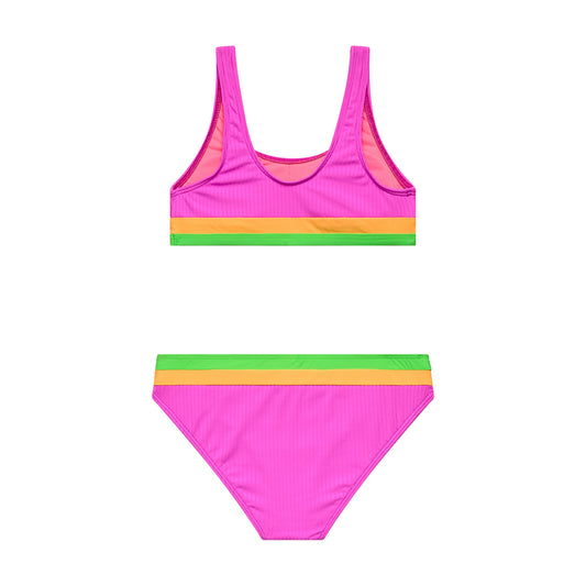 Big Girls Rays for Days -  Colorblock Bralette and Hipster Bottom - Cyber Pink