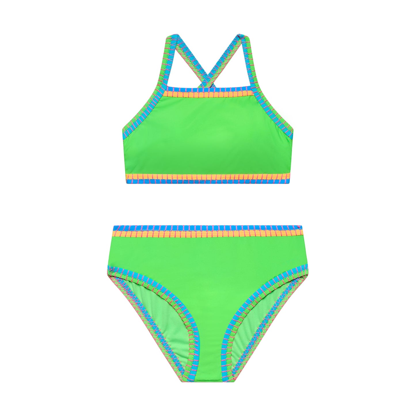 Big Girls Bold Moves - Whipstitch Binding X-Back Bra and Hipster Bottom - Bio-Lime