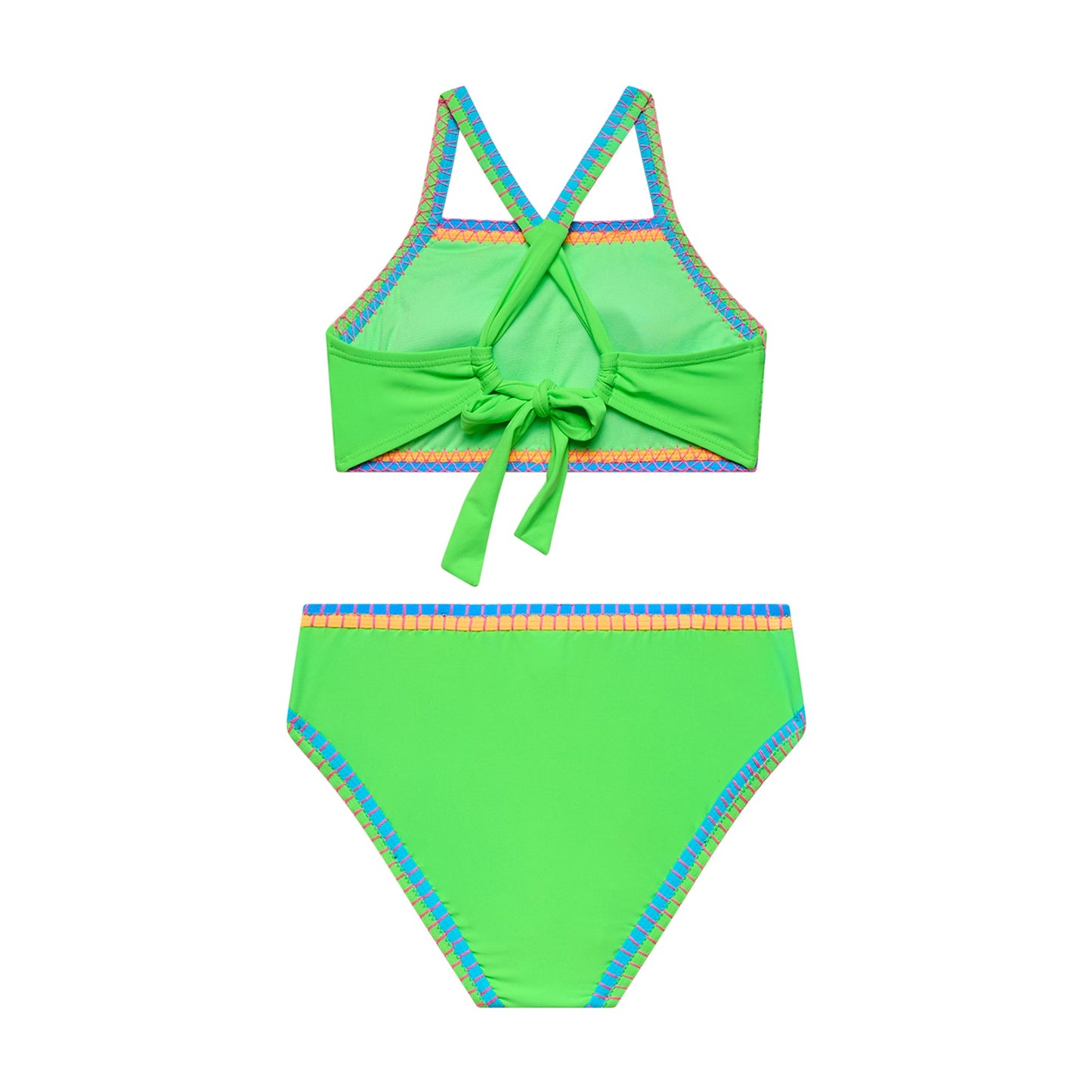Big Girls Bold Moves - Whipstitch Binding X-Back Bra and Hipster Bottom - Bio-Lime