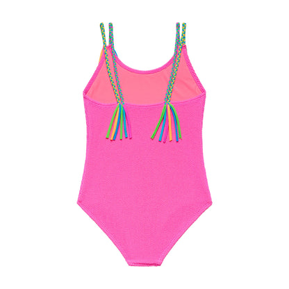 Big Girls Scrunchies - Braid with Fringe One Piece - Pink