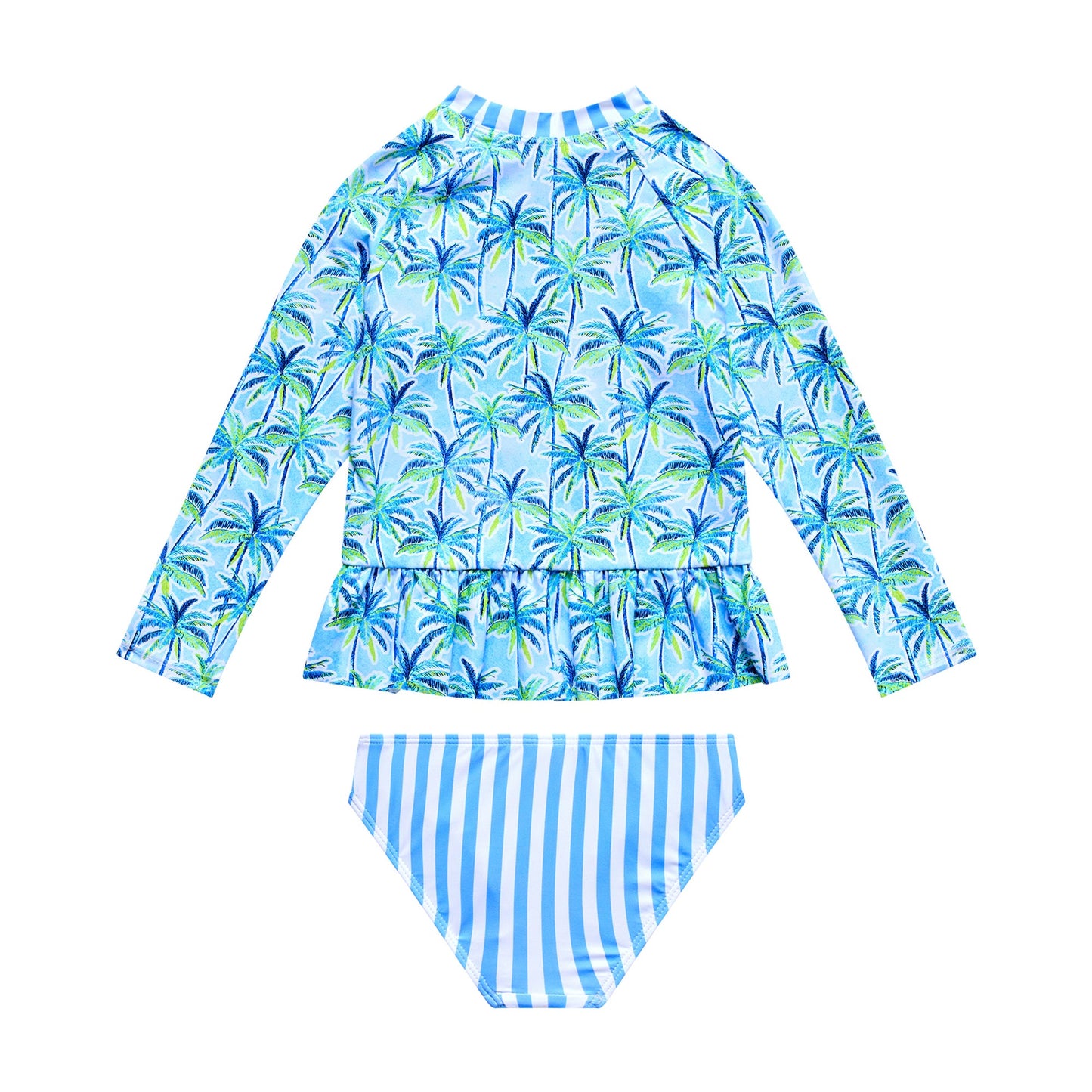 Little Girls Palm Paradise - Long Sleeve Rashguard with Ruffle Waist and Hipster Bottom
