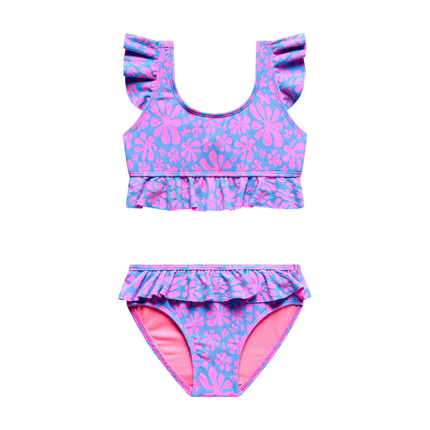 Little Girls Flower Power - Ruffle Sleeve Bralette and Ruffle Bottom
