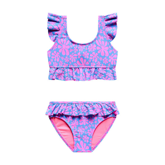 Little Girls Flower Power - Ruffle Sleeve Bralette and Ruffle Bottom