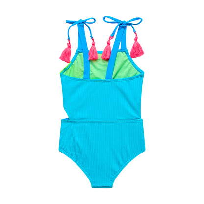 Little Girls Rays for Days - Tie Shoulder Cutout One Piece