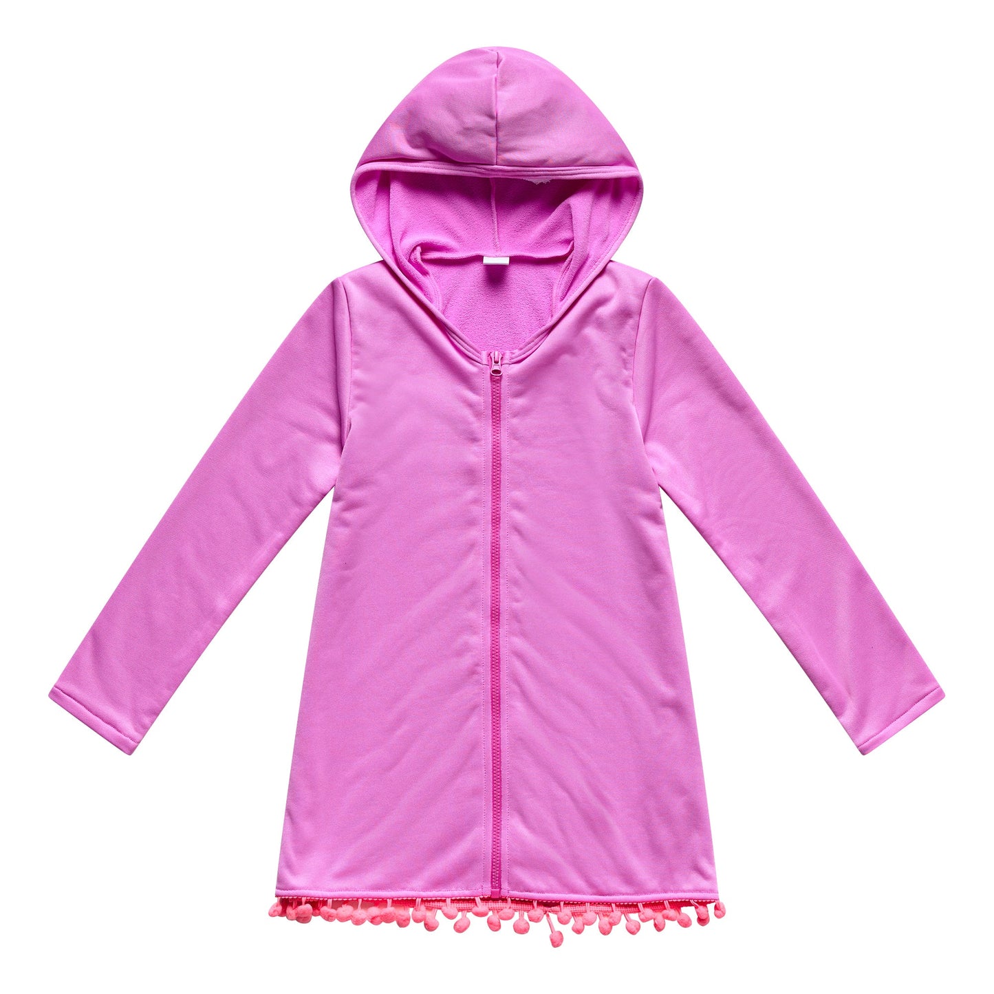 Little Girls Cover Me In Sunshine - Coverup Tunic with Pom Poms - Cyber Pink